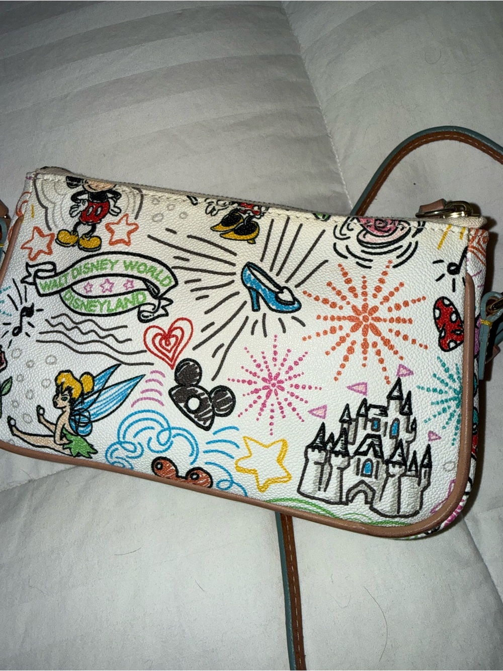 Dooney & Bourke Cream Disney Character Print Crossbody Bag with Tan Trim - Picture 3 of 5
